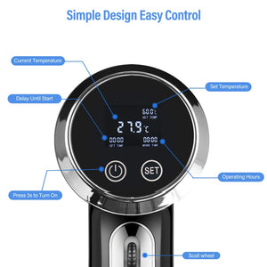 Vacuum Slow Sous Vide Food Cooker 1500W Powerful Immersion Circulator - LCD Digital Timer Display Stainless Steel